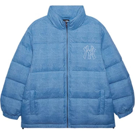 New Era FW24 MLB New York Yankees Logo Puffer Solid Color Warm Loose Stand Collar Long-Sleeve Down Jacket Unisex Light Denim Blue