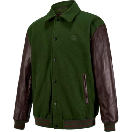 Timberland AF Leather Letterman Collar Fashion Versatile Jacket Coat Unisex Green