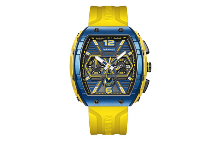 FAIRWHALE Driver Collection Bee Dial Unique Fashion Design Watch Unisex Quartz Movement Silicone Strap Blue Dial Waterproof Luminous Chronograph FW-5560-R3