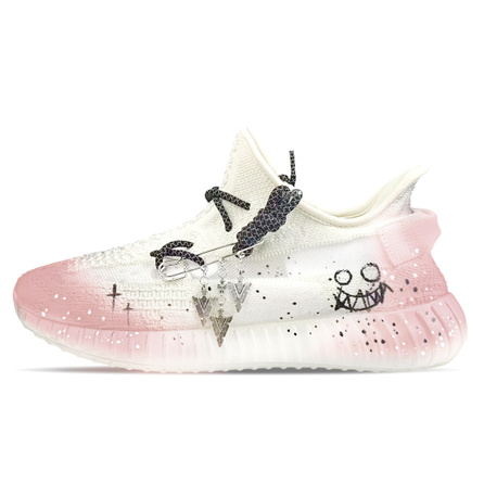 adidas originals Yeezy Boost 350 V2 'Shuriken Pink' Graffiti Style Light Splatter Quick-Dry Wear-Resistant Low-Top Casual Shoes Unisex White Pink