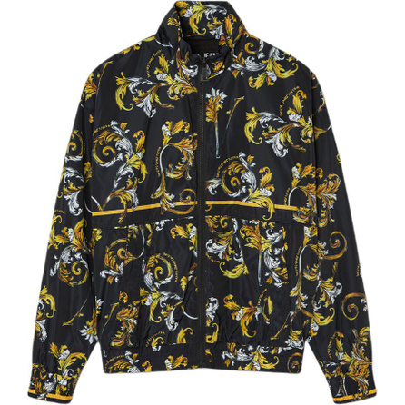 VERSACE JEANS COUTURE Outline Barocco Print High-Neck Zipper Elastic Waist Long Sleeve Windproof Jacket Coat Men's Black Gold