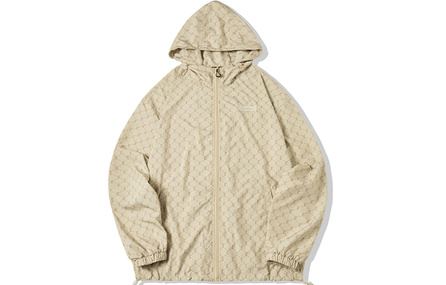 EPTISON UPF50+ Lightweight Sun Protection Hooded Jacket with Letter Monogram Print Unisex Khaki