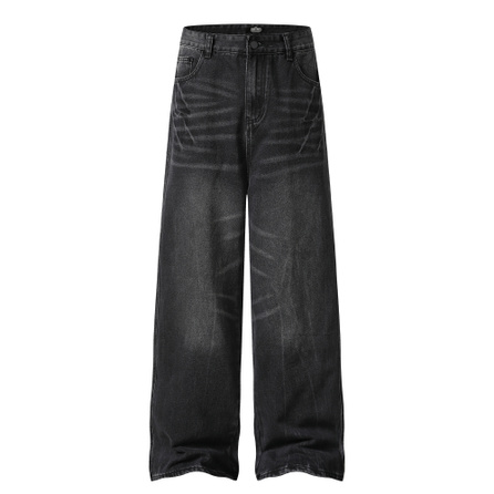 SESAME STREET American High Street Lightning Crackle Wash Spring Autumn Lightweight Comfortable Distressed Drapey Height Enhancing Slimming Wide Leg Pants Loose Retro Fashion Trendy Edgy Cleanfit Versatile Jeans Men's