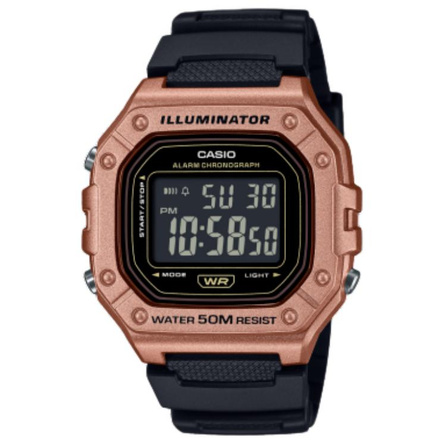 CASIO W-218 Series 50M Water Resistant Quartz Movement Resin Band Japanese & Korean Watch Unisex Black Dial