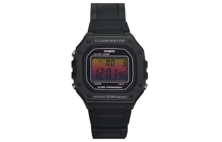 Custom Watch CASIO Modified Series Rainbow Gradient Crystal Student Classic Retro W218H-1A Modification - God of War Iridescent Black Square Quartz Movement Resin Strap Japanese Korean Watch Men's Black Dial