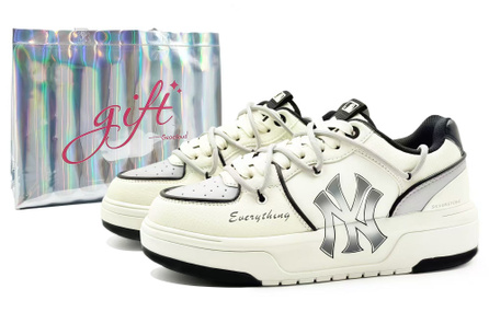 [Custom Sneakers] MLB Chunky Liner PU Chaobu Society Silver Stone Calm Exquisite Simple Premium Double Shoelaces Special Gift Bag Low-Top Skate Shoes Unisex White Gray