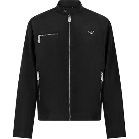 PHILIPP PLEIN FW26 Solid Color Stand Collar Badge Zip Long Sleeve Jacket Coat Men's