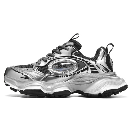 ZHENEN Height Increasing Low-Top Chunky Sneakers Unisex Silver Black