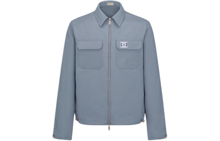 DIOR SS24 Logo Letter Embroidery Spread Collar Zip Long-Sleeve Jacket Coat Men's Gray