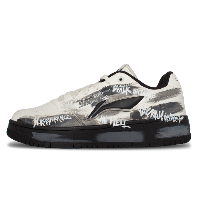 Custom Sneakers LiNing Tianji Soft 'Letter Grey' Street Graffiti Comfortable Fashion Cushioned Wear-Resistant Low-Top Skate Shoes Unisex White Black Grey