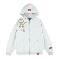 Dickies 400G Heavyweight American Retro High Street Classic Botanical Floral Letter Logo Pattern Loose Comfortable Casual Breathable Trendy Versatile Preppy Style Campus Premium Couple Style Cotton Long Sleeve Hooded Cardigan Sweatshirt Unisex Цветочно-серый 【400 г плотного китайского хлопка】