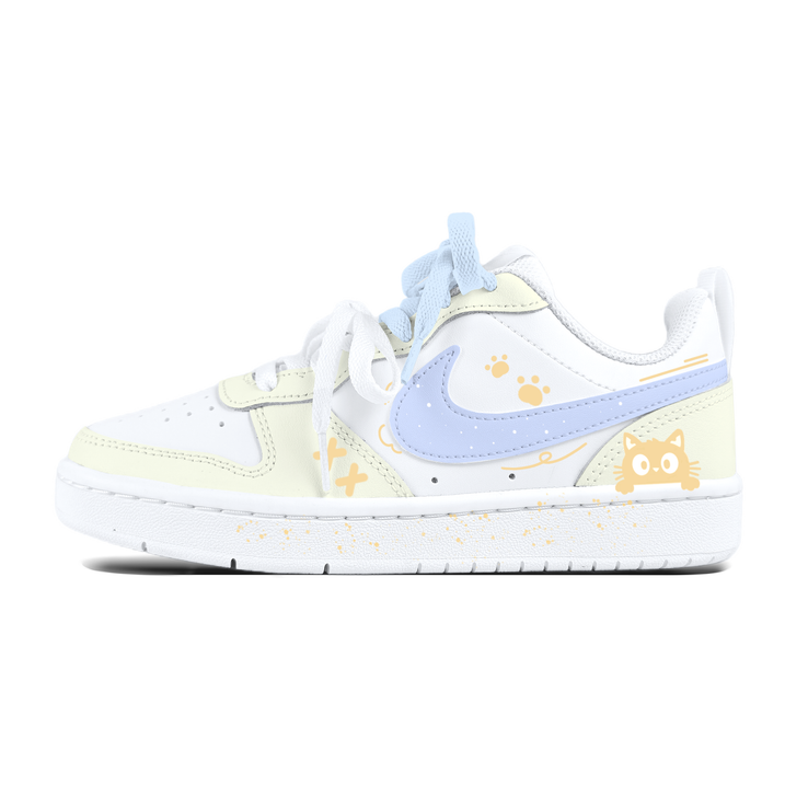 Custom Sneakers NikeCourt Borough Yellow Cat Blue Hook Niche Campus Style Student Street Style Fresh Trendy Sweet Youth Fashion Versatile Kids Skate Shoes Teens