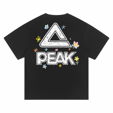 Peak American High Street Retro Hand-Drawn Crayon Graffiti Floral Creative Brand Logo Print Trendy Brand Daily Commute Casual Sports Skin-Friendly Comfortable Breathable Versatile Loose Couple Crew Neck Pullover Short Sleeve T-Shirt Unisex