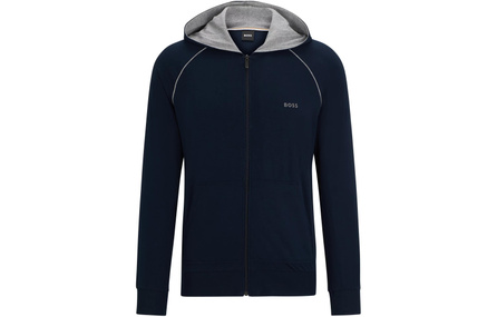 HUGO BOSS Stretch-Cotton Zip-Up Hoodie With Logo Detail Jackets Coats Men's Dark Blue