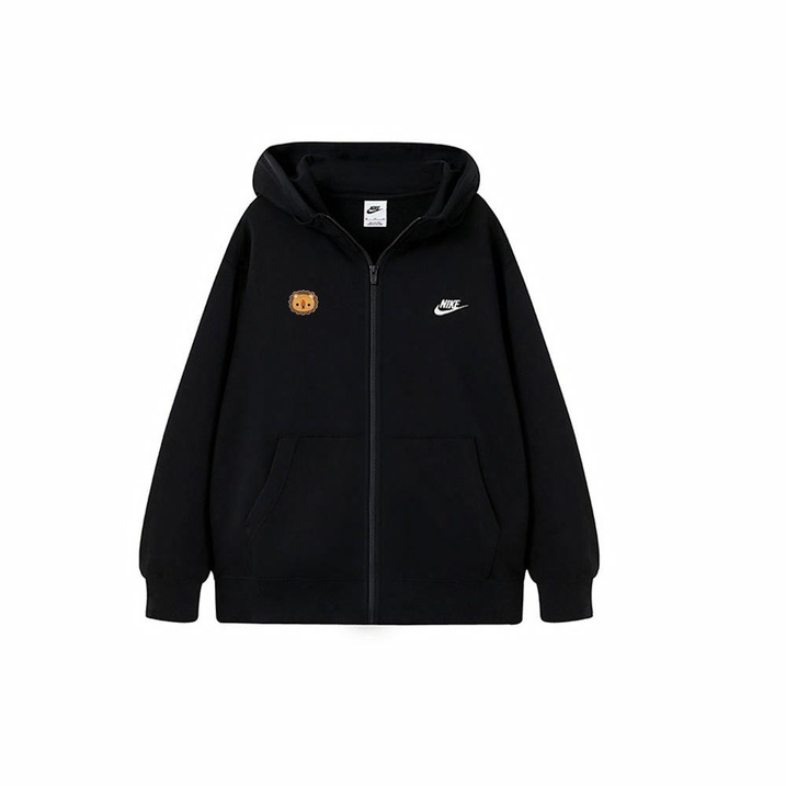 [Custom Apparel] Nike Lion Head Amber Brand Logo Letter Embroidery Casual Hooded Jacket Coat Men's Black