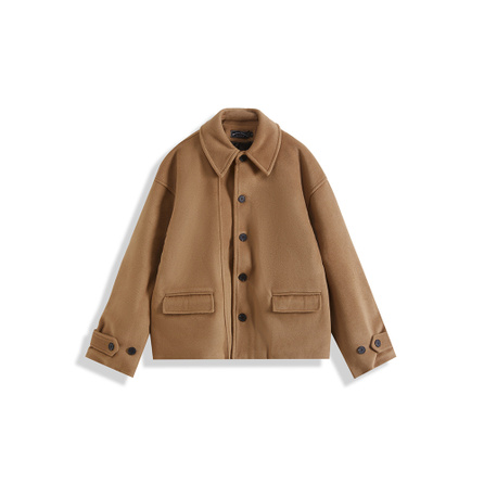 I'm David Retro Lapel Drop Shoulder Single-Breasted Wool Blend Jacket Solid Color Unisex
