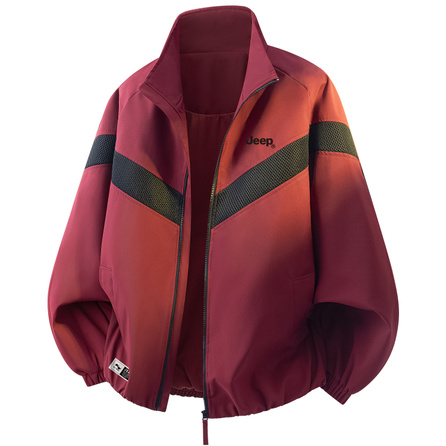 Jeep Fall Back To School American Retro High Street Trendy Stand Collar Patchwork Color-Block Phantom Breathable Horizontal Stripe Bomber Jacket Casual Daily Commute Loose Comfortable Genderless Versatile Outdoor Windproof Couple Jacket Unisex
