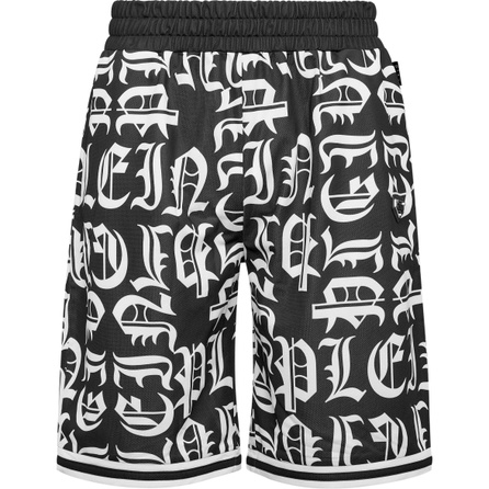 PHILIPP PLEIN Print Elastic Waistband Straight Casual Shorts Men's Black