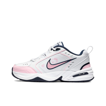 Custom Sneakers: Nike Air Monarch 4 'Pointillism Creation' Cute Pink Cat Dopamine Colorway Girly Classic Casual Versatile Slip-Resistant Wear-Resistant Low-Top Dad Shoes Unisex White Pink