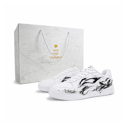 [Custom Sneakers] LiNing Floating Boat Lingyao Gift Bag Edition Hand-Painted Chinese Style Koi Splash Ink Comfortable Versatile Wear-Resistant Lightweight Low-Top Skate Shoes Men's White