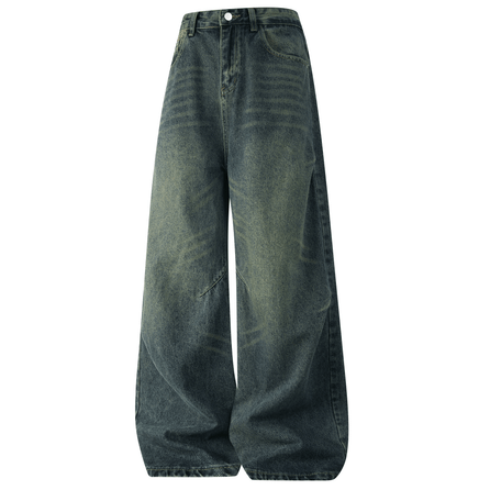 Feiyue American Vintage Denim Vibe Men's Spring Autumn Washed Distressed Wide-Leg Pants Edgy Trendy Loose Straight-Leg Jeans Unisex
