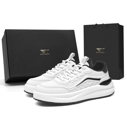 SEPTWOLVES Classic Early Autumn Fashion Campus Style Trendy Versatile McQueen White Sneakers Outdoor Lightweight Breathable Wear-Resistant Anti-Slip Cushioned Thick-Sole Soft Comfortable Low-Top Casual Shoes Men's