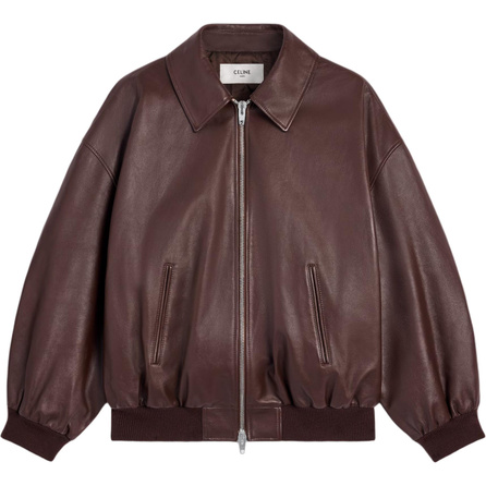 CELINE SS26 Spring Men's Collection Teddy Relaxed Zipper Shirt Collar Teddy Calfskin Leather Jacket Men's