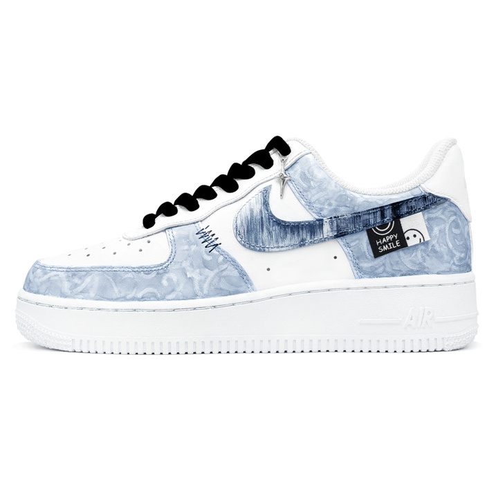 Custom SneakersNike Air Force 1 Deep Sea First Day Culture V Classic Versatile Personality Trendy Fashion Retro Low-Top Skate Shoes Men's Denim Blue