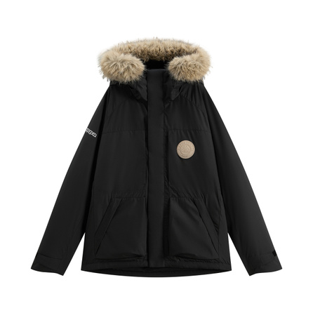Kappa 1916 Series Winter Workwear Style Versatile Windproof Waterproof Thickened Warm Hooded Casual Outdoor Cold-Proof Solid Color Design Daily Commute Couple Style Parka Fur Collar Down Jacket Unisex