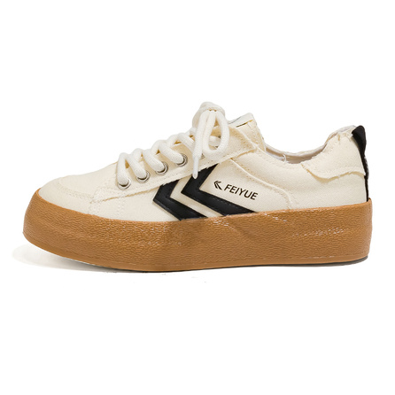 Feiyue Simple Versatile Classic Retro Wear-Resistant Breathable Lightweight Low-Top Canvas Shoes Unisex Beige/Black