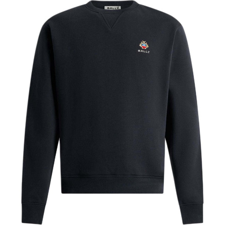 BALLY Solid Ribbed Cotton Round Neck Badge Hoodie Men's