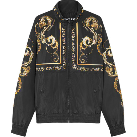 VERSACE JEANS COUTURE SS24 Logo Print High Neck Windproof Long Sleeve Jacket Men's Black