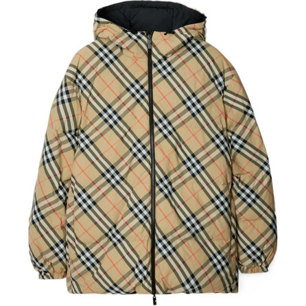 Burberry FW24 Check All-Over Double-Sided Zip-Up Long Sleeve Down Jacket Men's Sand