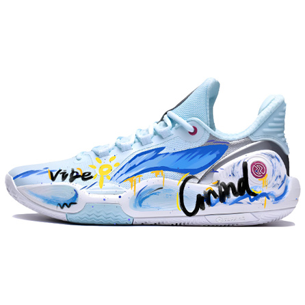 Custom SneakersLiNing Flash 9 Clear Sky Lightning Gift Bag Graffiti Painting Fresh Cushioning Wear-Resistant Low-Top Basketball Shoes Men's Blue