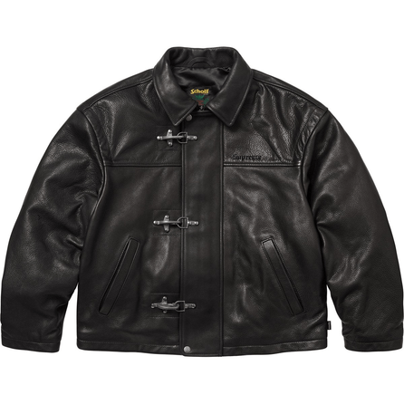 Supreme x Schott Collaboration SS25 WEEK5 Leather Clip Jacket American Street Style Solid Color Simple Lobster Clasp Closure Leather Jacket Unisex