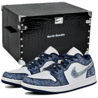 Jordan Air Jordan 1 Galaxy Blue and White Porcelain Gift Box Hand-Painted Refreshing Exquisite Trendy Fashion Versatile High Street Wear-Resistant Low-Top Retro Basketball Shoes Men's Blue White Белый и синий-Подарочная коробка 4