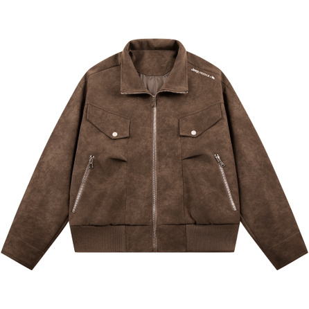 Jeep American Maillard Style Light Luxury Retro Tiffany Suede-Feel PU Premium Couple Street Style Cool Pilot Motorcycle Jacket Boxy Tie-Dye Design Fashionable Trendy Casual Versatile Lapel Leather Jacket Coat Unisex