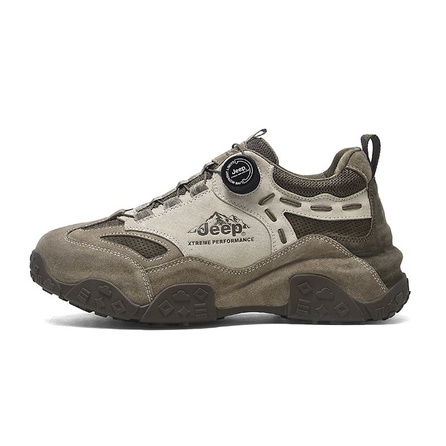 Jeep Retro Sport Outdoor Anti-Slip Cushioned Casual Rotating Buckle No-Tie Lace-Up Thick Sole Low-Top Hiking Shoes Men's
