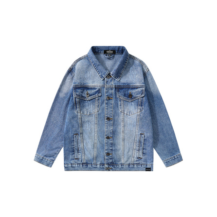 SESAME STREET American Vintage Washed Distressed Simple Loose Fold-Over Collar Casual Couple's Versatile Genderless Hip-Hop Individual Trendy Fashion Denim Jacket Men's