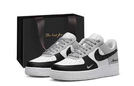 Custom Sneakers Nike Air Force 1 Trendy Versatile Minimalist Individual Vibe Style Gift Box Wrap-Around Wear-Resistant Non-Slip Low-Top Skate Shoes Unisex White Grey