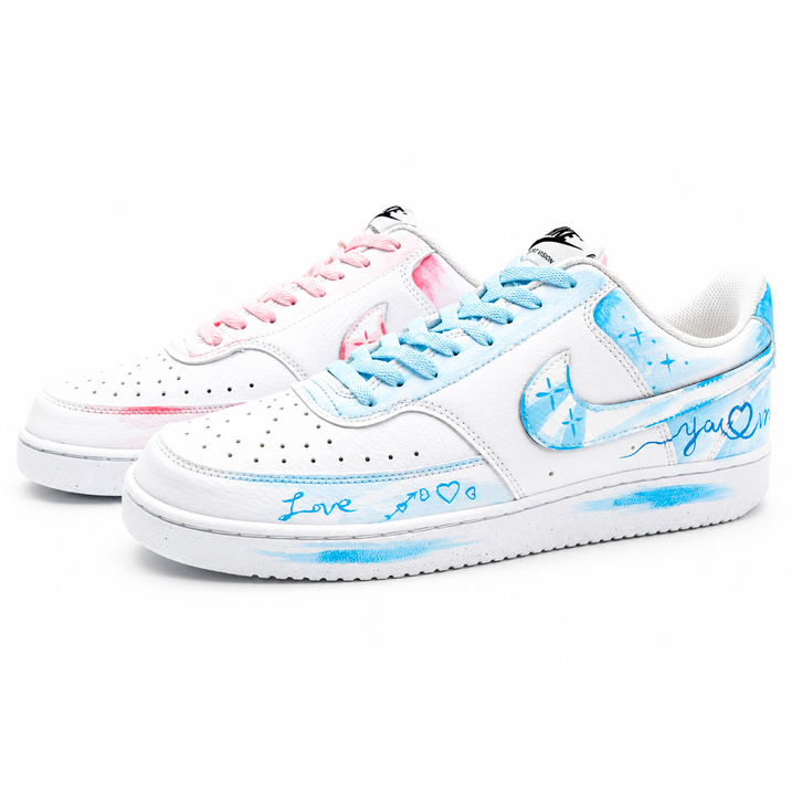 [Custom Sneakers] Nike Court Vision 1 Your Name Youth Romantic Campus Love I Love You Confession Gift Low-Top Skate Shoes Women's Blue/Pink
