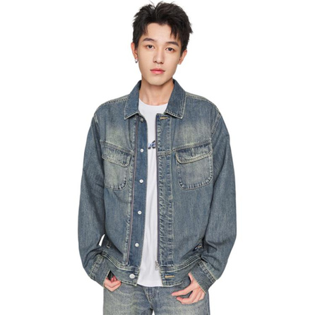 Lee Comfort Lapel Single-Breasted Long Sleeve Denim Jacket Men's Retro Blue