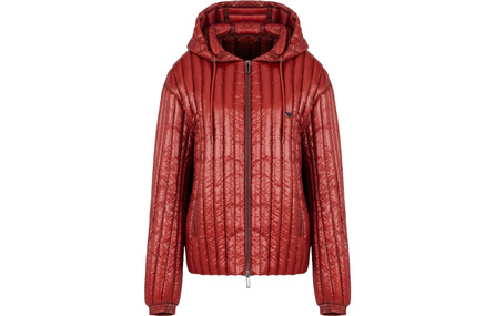 EMPORIO ARMANI Hooded Solid Color Zipper Fitted Long Sleeve Down Jacket Men's Rust