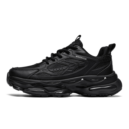 Warrior 'Black Warrior' Retro Style Tech Thick Sole Sneakers Fashion Trendy Versatile Daily Commute Cushion Wear-Resistant Breathable Height-Increasing Low-Top Dad Shoes Men's