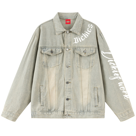 Dickies American Retro Street Cleanfit Line Patchwork Deconstructed Design Washed Distressed Gothic Letter Comfortable Skin-Friendly Preppy Style Fashion Trendy Casual Versatile Lapel Couple Jacket Spring Autumn Winter Denim Outerwear Unisex