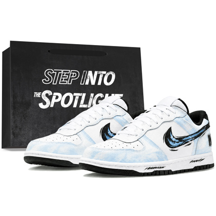 [Custom Sneakers] Nike Big Starry Sea Boyfriend Friction Sound Premium Simple Versatile Great Gift Commute Campus American Hand-Painted Back to School Niche Wear-Resistant Anti-Slip Low-Top Skate Shoes Unisex Black White