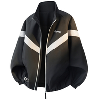 Jeep Fall Back To School American Retro High Street Trendy Stand Collar Patchwork Color-Block Phantom Breathable Horizontal Stripe Bomber Jacket Casual Daily Commute Loose Comfortable Genderless Versatile Outdoor Windproof Couple Jacket Unisex черное