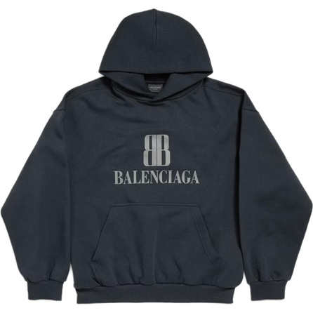 Balenciaga Cotton Drop-Shoulder Logo Hoodie Regular Fit Men's Black