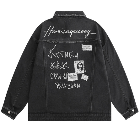 Qnxeey Hong Kong Street Style High-Street Washed Distressed Niche Ripped Lapel Single-Breasted Work Jacket Loose Casual Versatile Denim Jacket Unisex