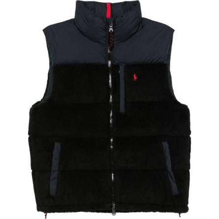 Polo Ralph Lauren FW24 Logo Stand Collar Quilted Two-Way Zip Sleeveless Down Jacket Men's Black
